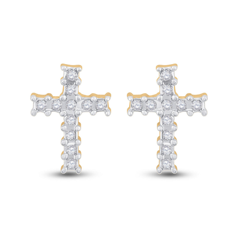 14kt Yellow Gold Womens Round Diamond Cross Earrings 1/10 Cttw