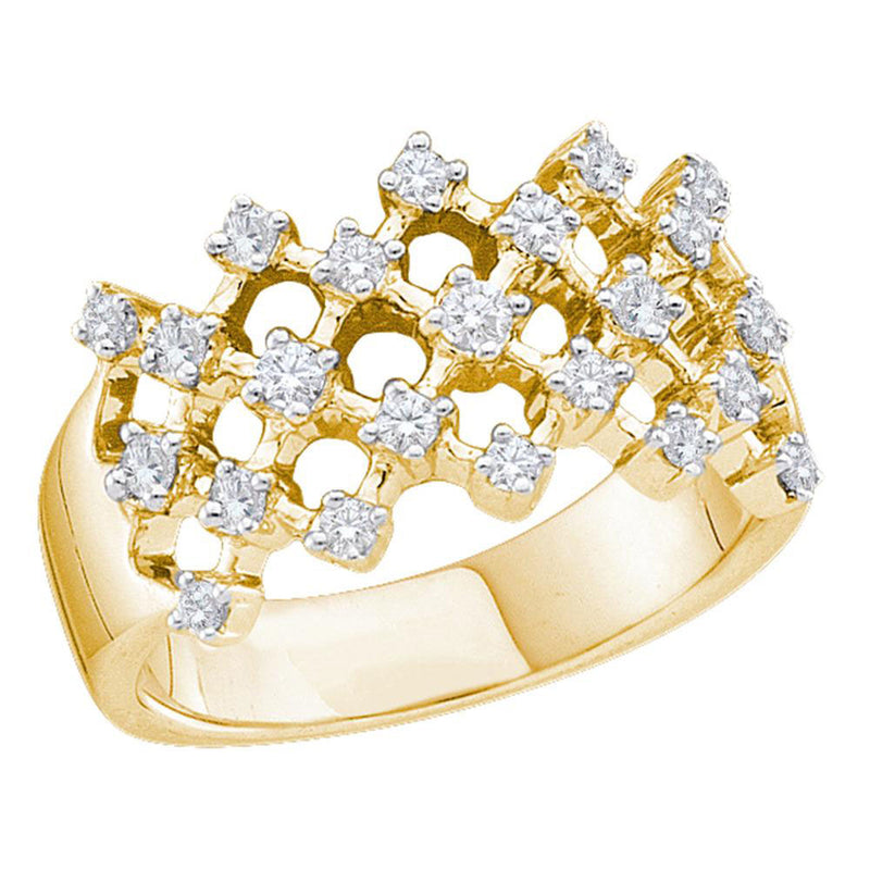 14kt Yellow Gold Womens Round Diamond Lattice Crisscross Band Ring 1/2 Cttw