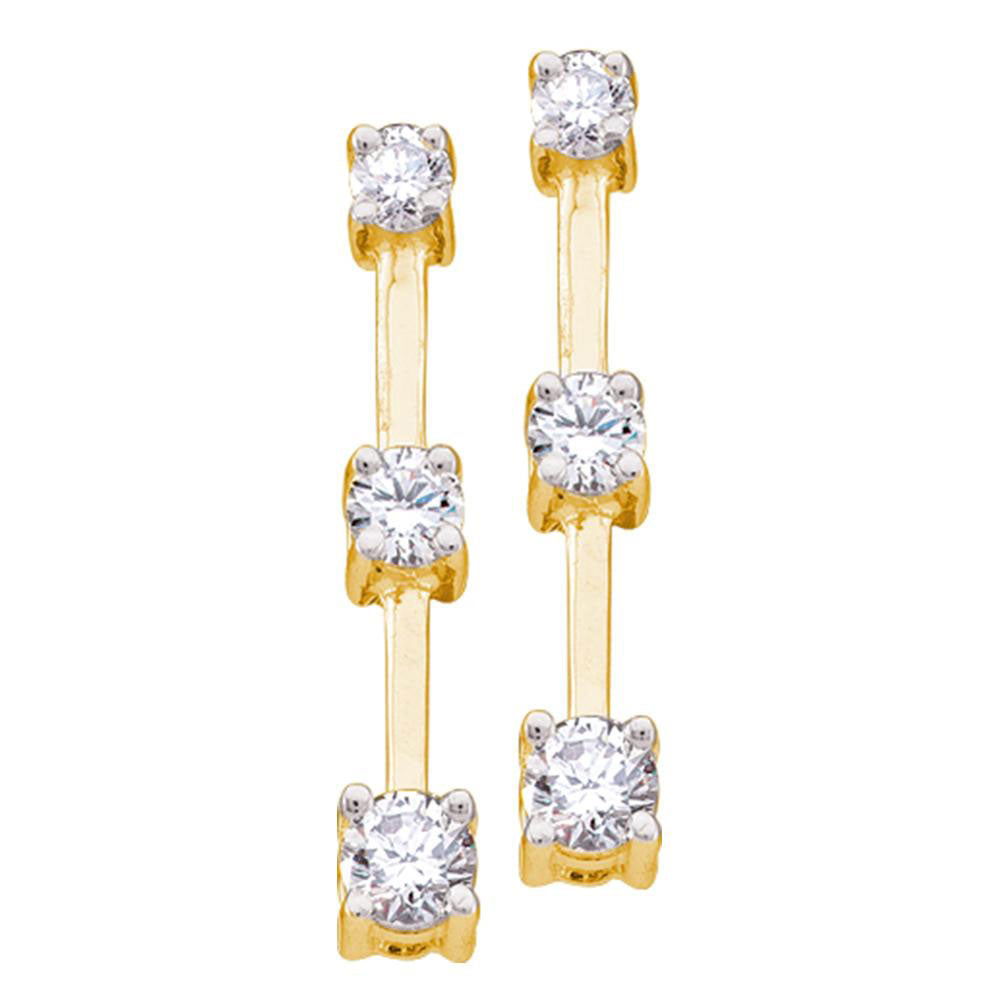 14kt Yellow Gold Womens Round Diamond 3-Stone Stick Earrings 1/2 Cttw