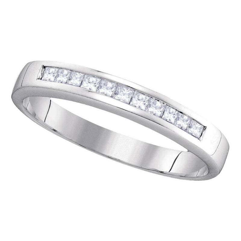 14kt White Gold Womens Princess Channel-set Diamond Single Row Wedding Band 1/4 Cttw - Size 8