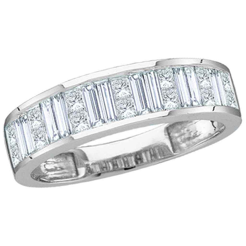 14kt White Gold Womens Baguette & Princess Diamond Wedding Anniversary Band 1 Cttw Size 5