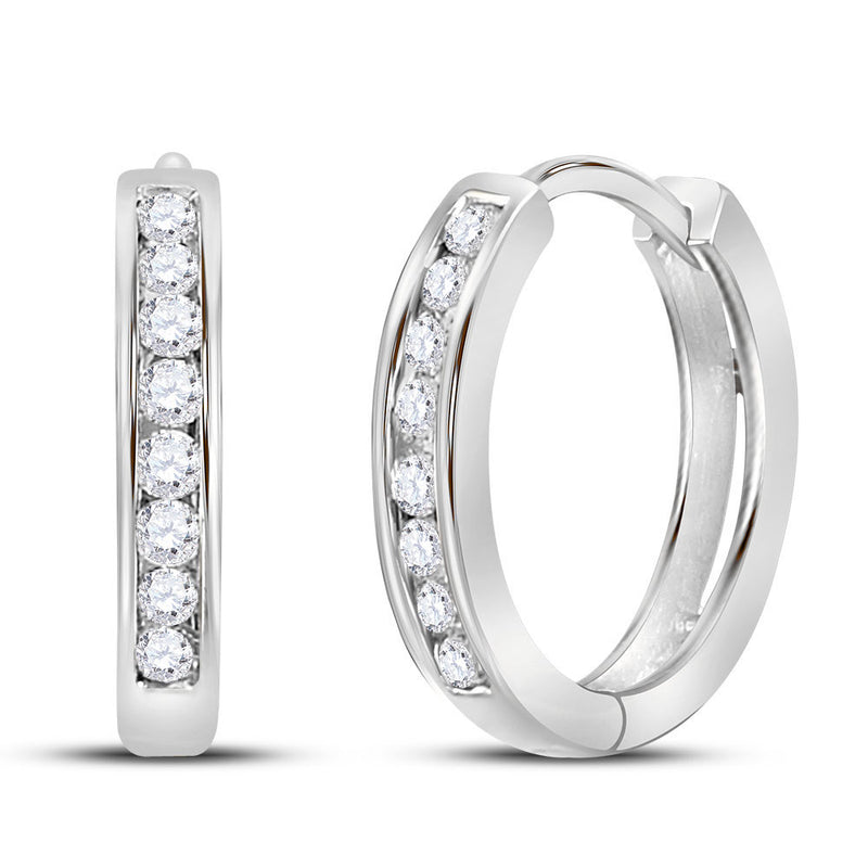 14kt White Gold Womens Round Diamond Hoop Earrings 1/4 Cttw