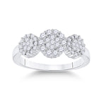 14kt White Gold Womens Round Diamond Triple Flower Cluster Ring 1/2 Cttw