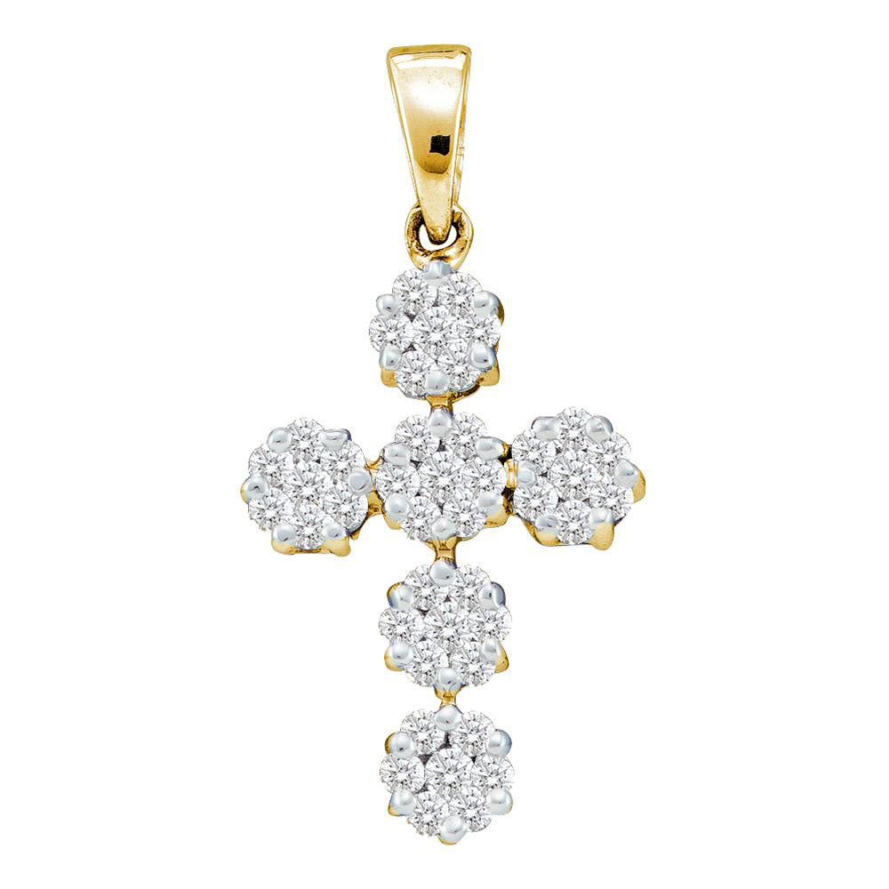 14kt Yellow Gold Womens Round Diamond Cluster Cross Religious Pendant 1/2 Cttw