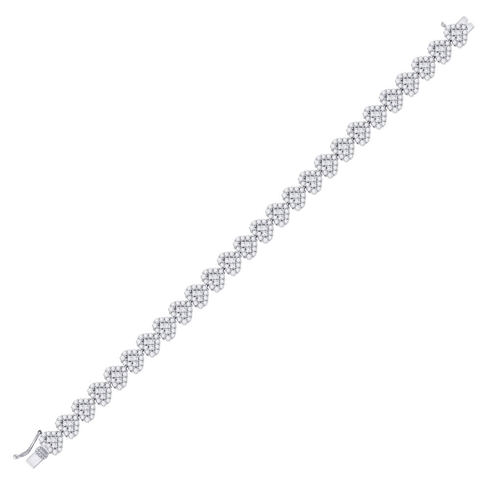 14kt White Gold Womens Round Princess Diamond Heart Bracelet 6-3/8 Cttw