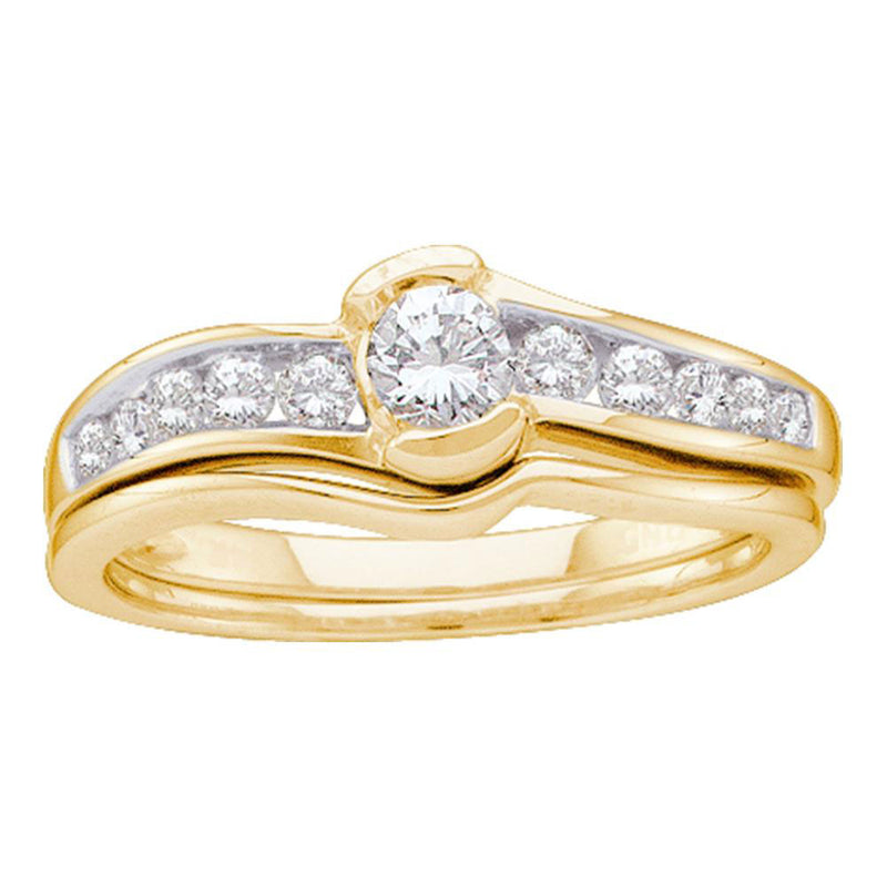 14kt Yellow Gold Round Diamond Bridal Wedding Ring Band Set 1/2 Cttw