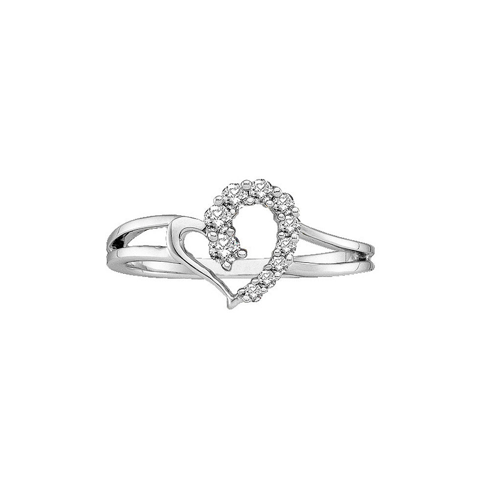 14kt White Gold Womens Round Diamond Split-shank Simple Heart Ring 1/5 Cttw