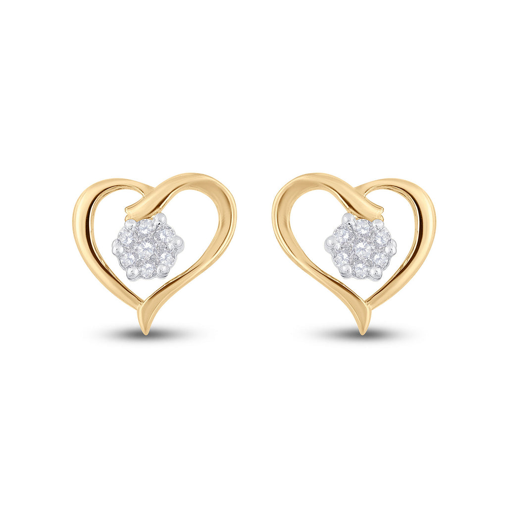 10kt Yellow Gold Womens Round Diamond Heart Earrings 1/6 Cttw