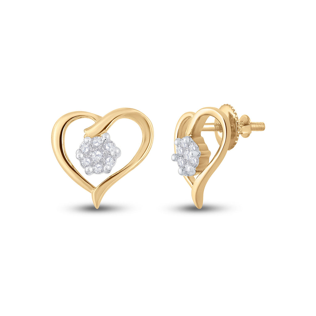 10kt Yellow Gold Womens Round Diamond Heart Earrings 1/6 Cttw