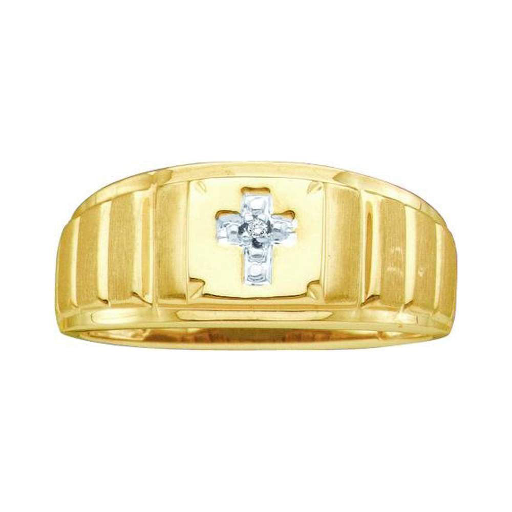 10kt Yellow Gold Mens Round Diamond Cross Ring .01 Cttw