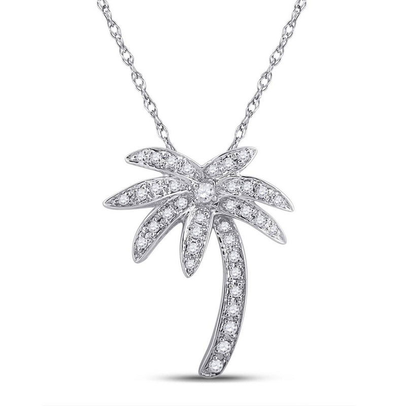 14kt White Gold Womens Round Diamond Palm Tree Nautical Beach Pendant 1/4 Cttw