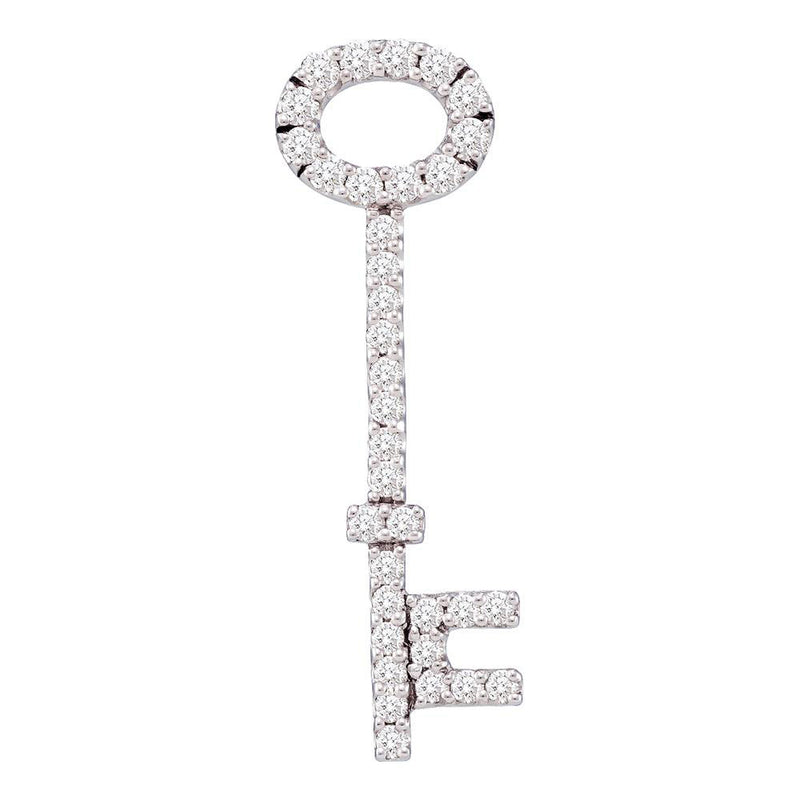 14kt White Gold Womens Round Diamond Slender Oval Key Pendant 1/2 Cttw