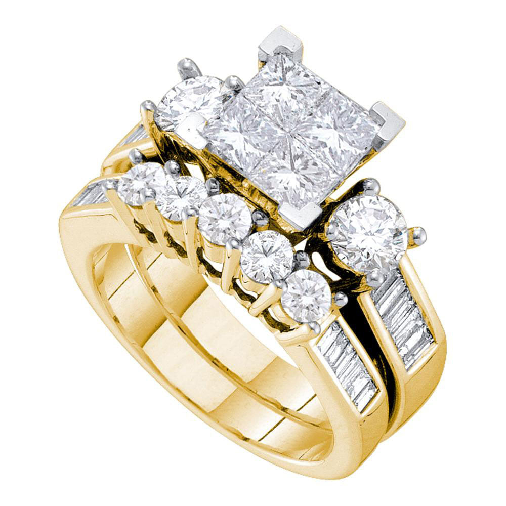 14kt Yellow Gold Princess Diamond Bridal Wedding Ring Band Set 1-1/2 Cttw