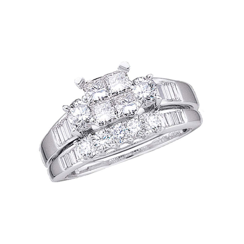 14kt White Gold Princess Diamond Bridal Wedding Ring Band Set 1 Cttw