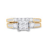 14kt Yellow Gold Princess Diamond Bridal Wedding Ring Band Set 1 Cttw