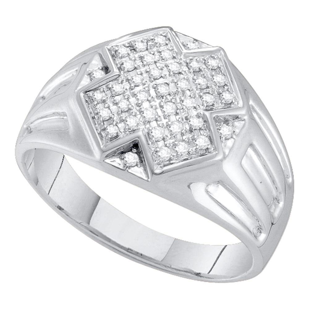 10kt White Gold Mens Round Diamond Cross Cluster Ring 1/4 Cttw