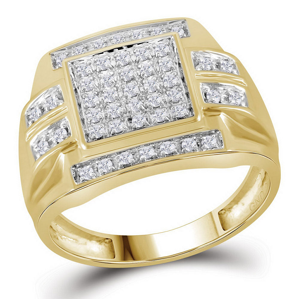 10kt Yellow Gold Mens Round Diamond Square Cluster Ring 1/3 Cttw