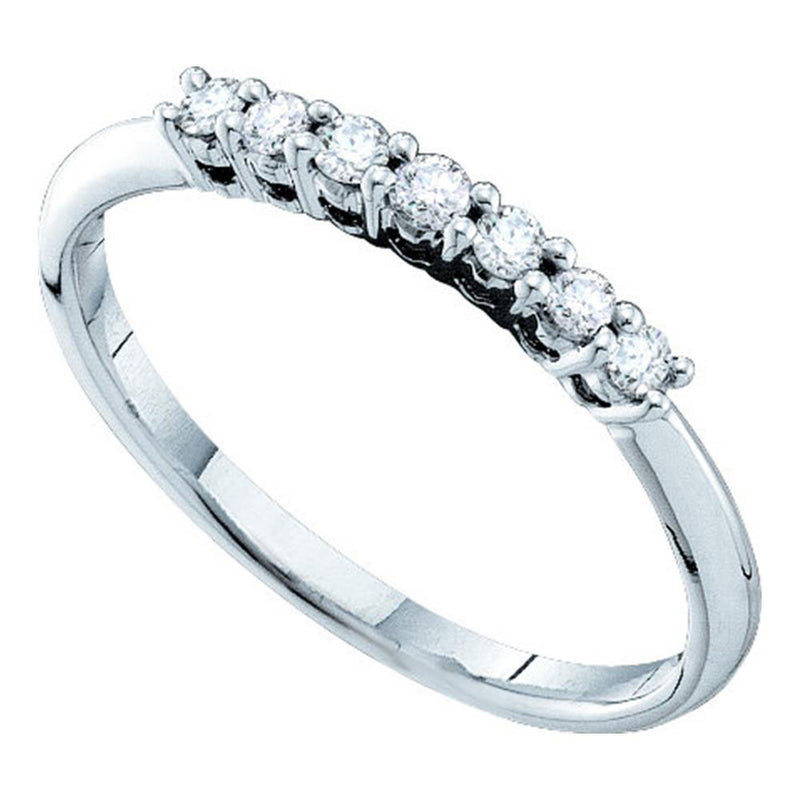 14kt White Gold Womens Round Pave-set Diamond Slender Wedding Band 1/5 Cttw