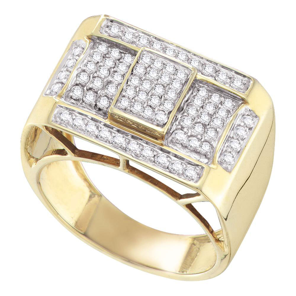 10kt Yellow Gold Mens Round Pave-set Diamond Rectangle Cluster Ring 1 Cttw