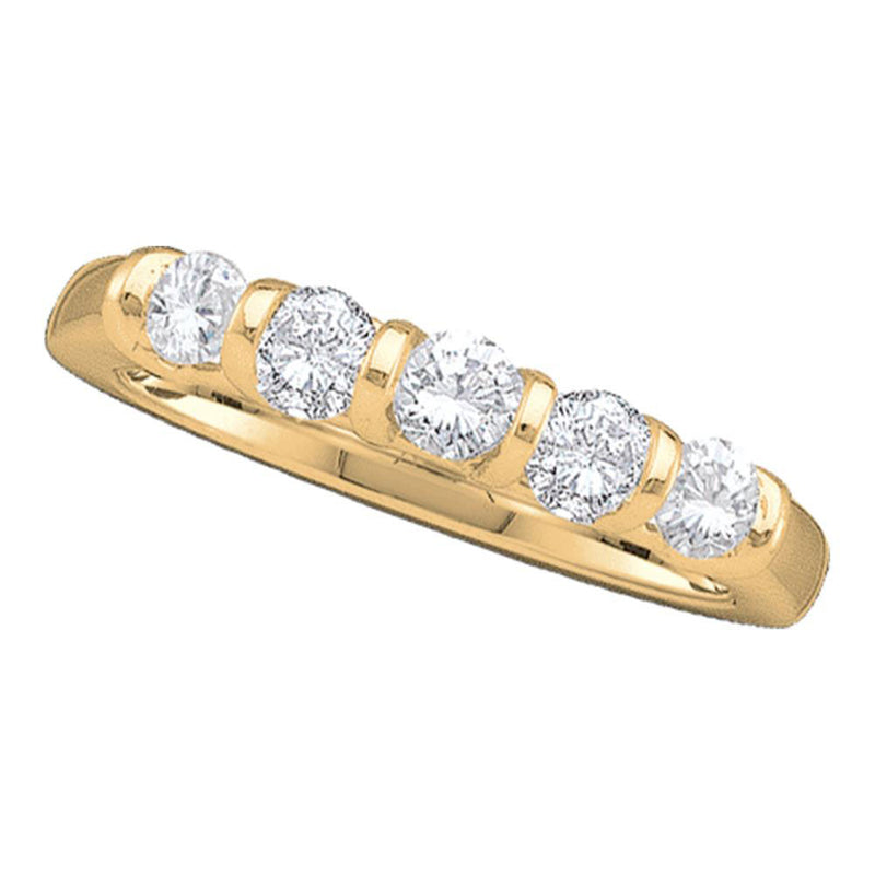 14kt Yellow Gold Womens Round Diamond 5-stone Single Row Wedding Band 1/2 Cttw