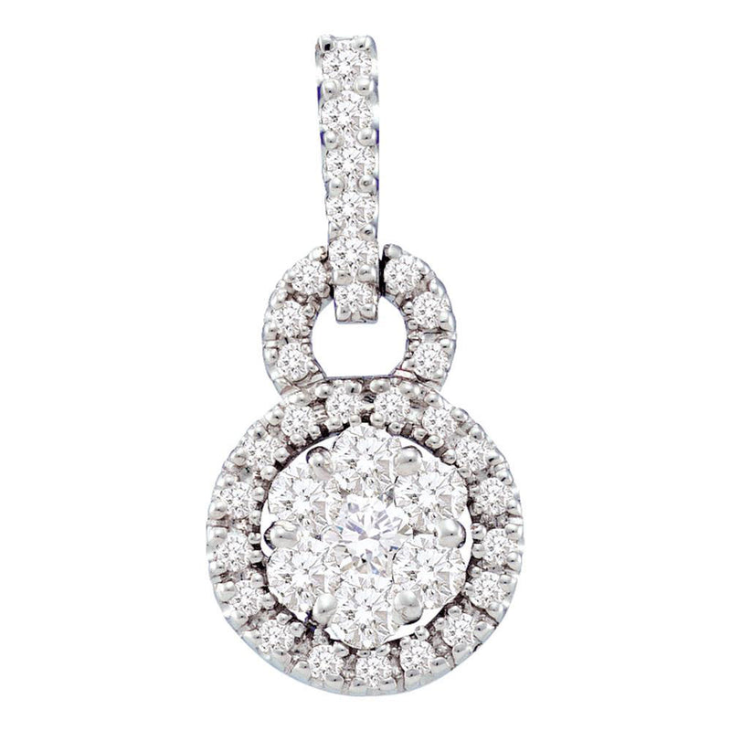 14kt White Gold Womens Round Diamond Circle Frame Flower Cluster Pendant 1/2 Cttw