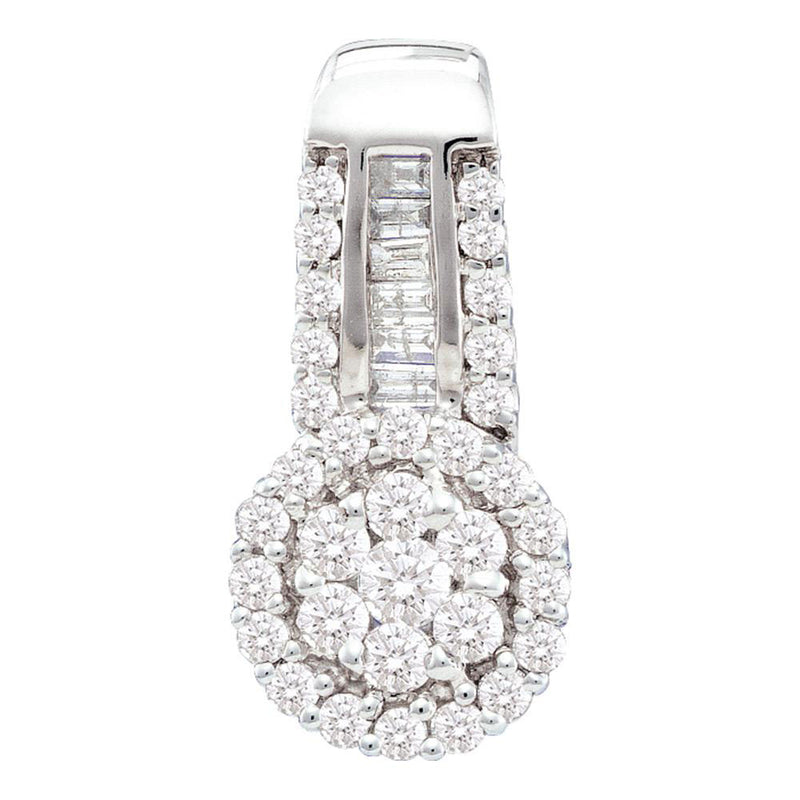 14kt White Gold Womens Round Diamond Cluster Pendant 1/2 Cttw