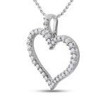 14kt White Gold Womens Round Diamond Timeless Heart Outline Pendant 1/2 Cttw