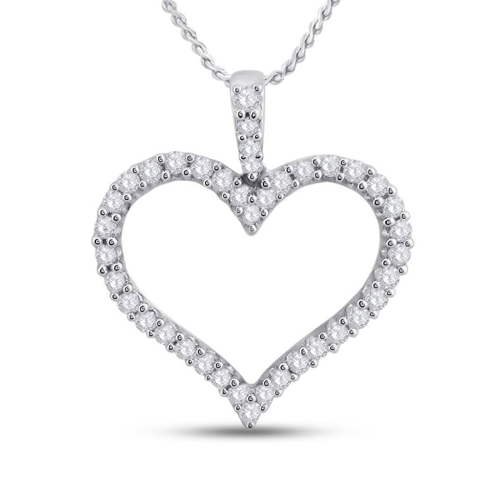 14kt White Gold Womens Round Diamond Timeless Heart Outline Pendant 1/2 Cttw