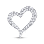 14kt White Gold Womens Round Pave-set Diamond Heart Outline Pendant 1/3 Cttw