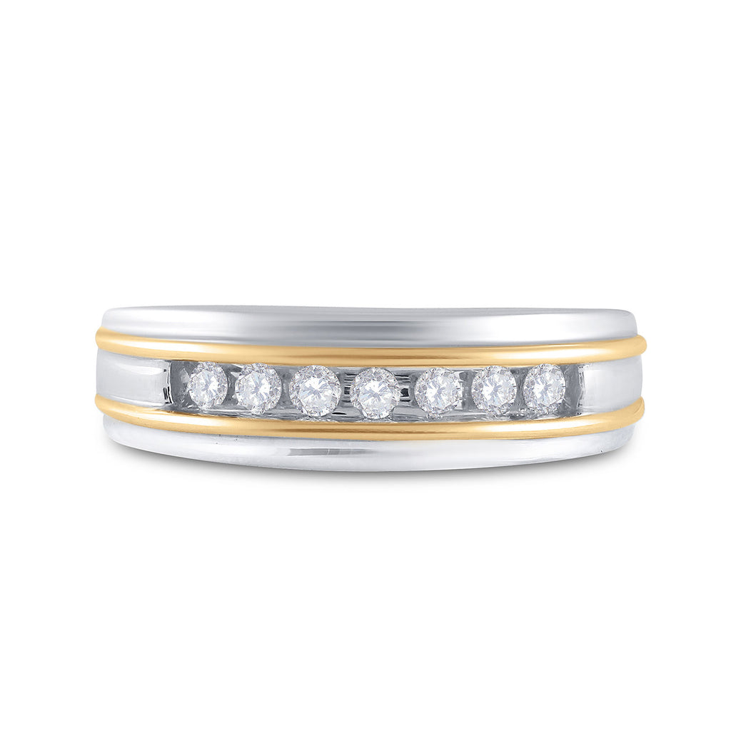 14kt White Two-tone Gold Mens Round Channel-set Diamond Wedding Band 1/4 Cttw