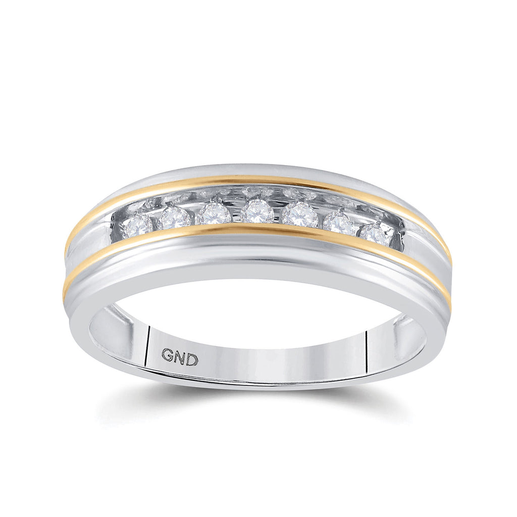 14kt White Two-tone Gold Mens Round Channel-set Diamond Wedding Band 1/4 Cttw