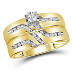 10kt Yellow Gold His Hers Round Diamond Solitaire Matching Wedding Set 1/4 Cttw