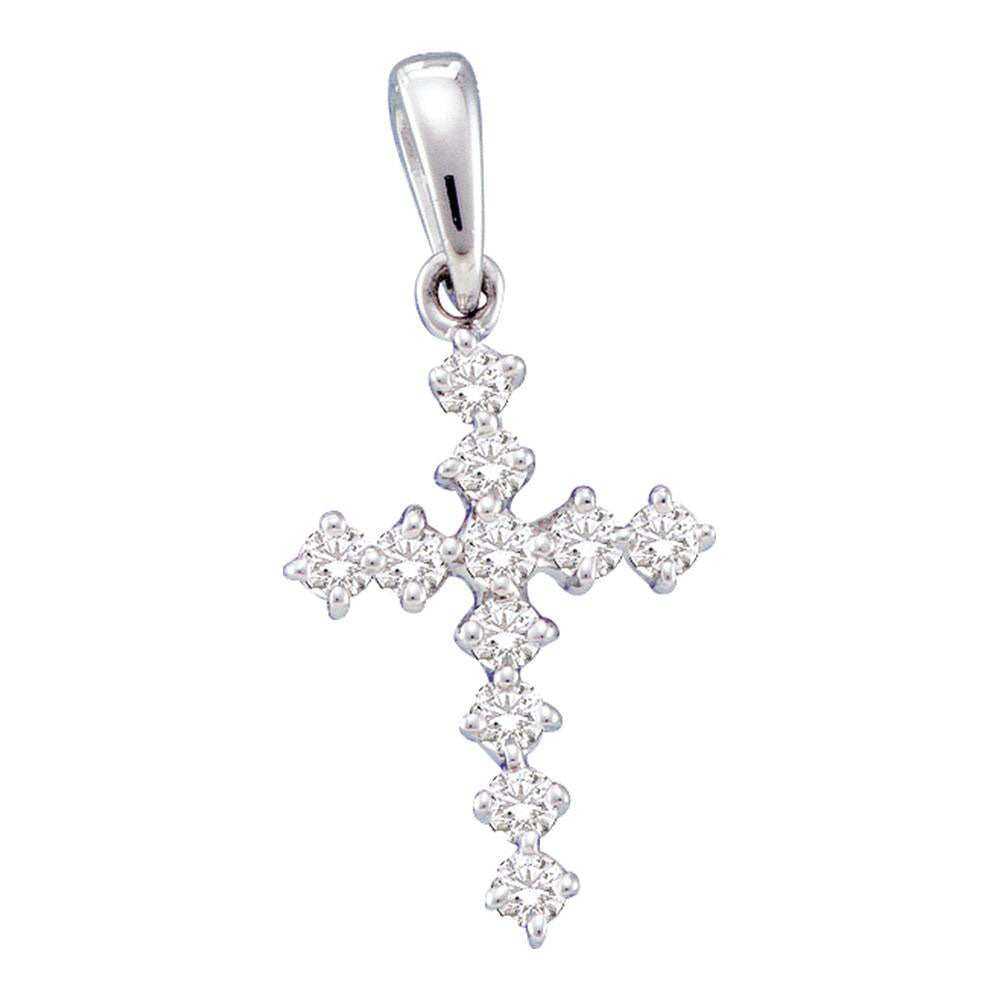 14kt White Gold Womens Round Diamond Cross Pendant 1/10 Cttw