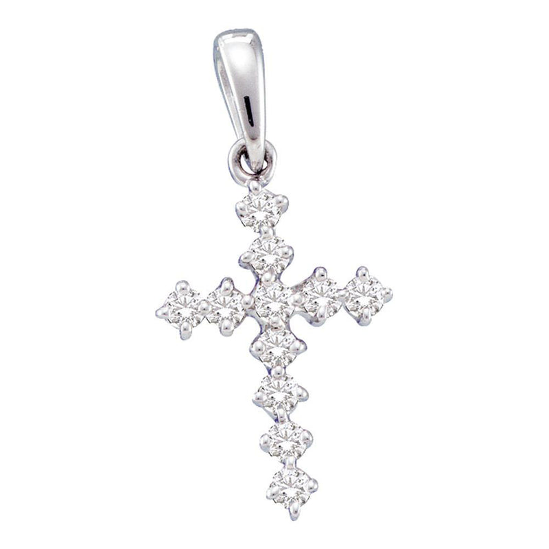 14kt White Gold Womens Round Diamond Cross Pendant 1/10 Cttw