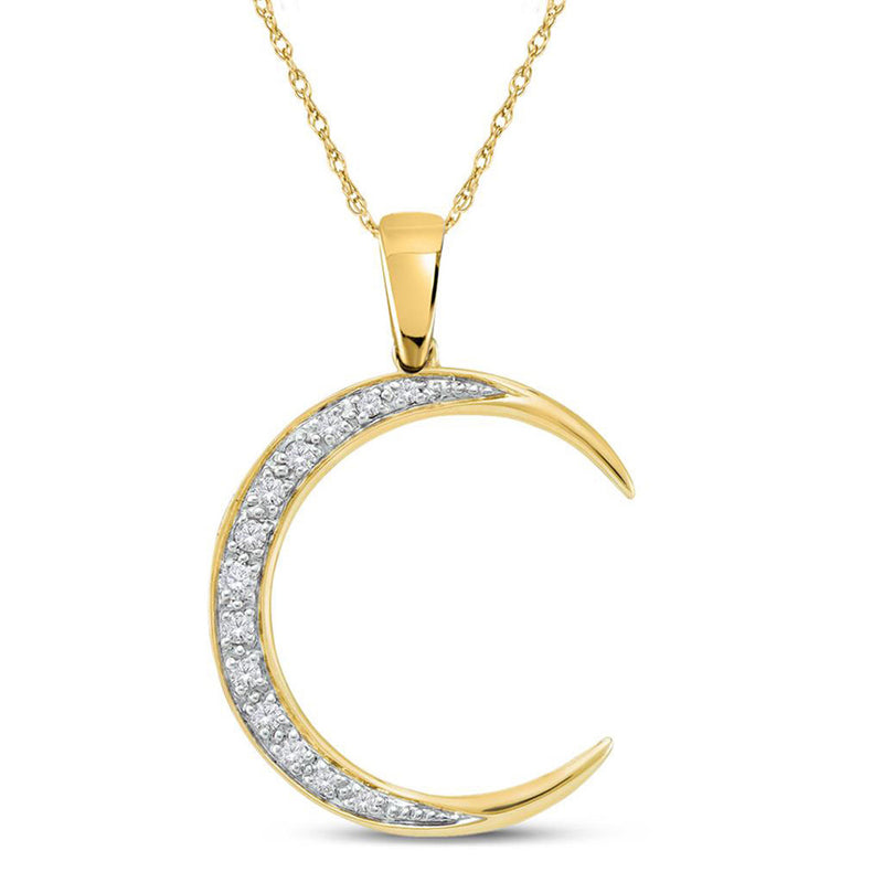 14kt Yellow Gold Womens Round Diamond Crescent Moon Pendant 1/6 Cttw