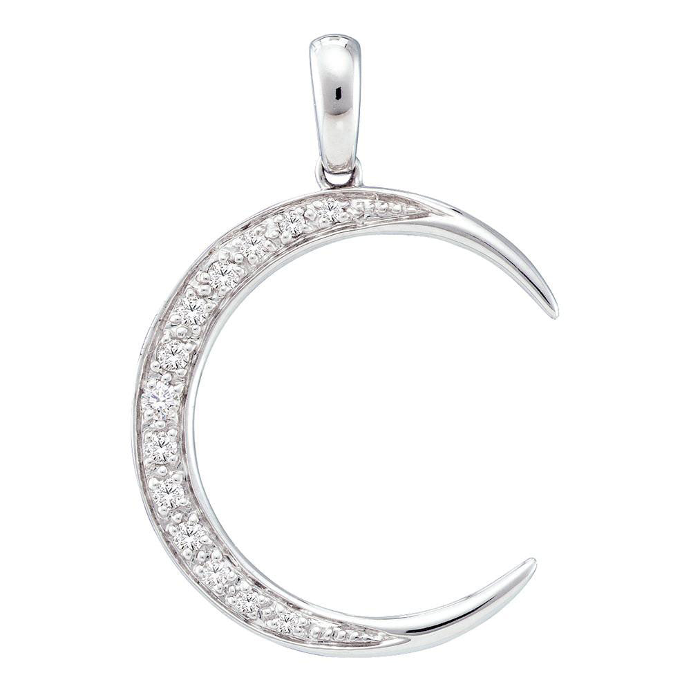 14kt White Gold Womens Round Diamond Crescent Moon Pendant 1/6 Cttw