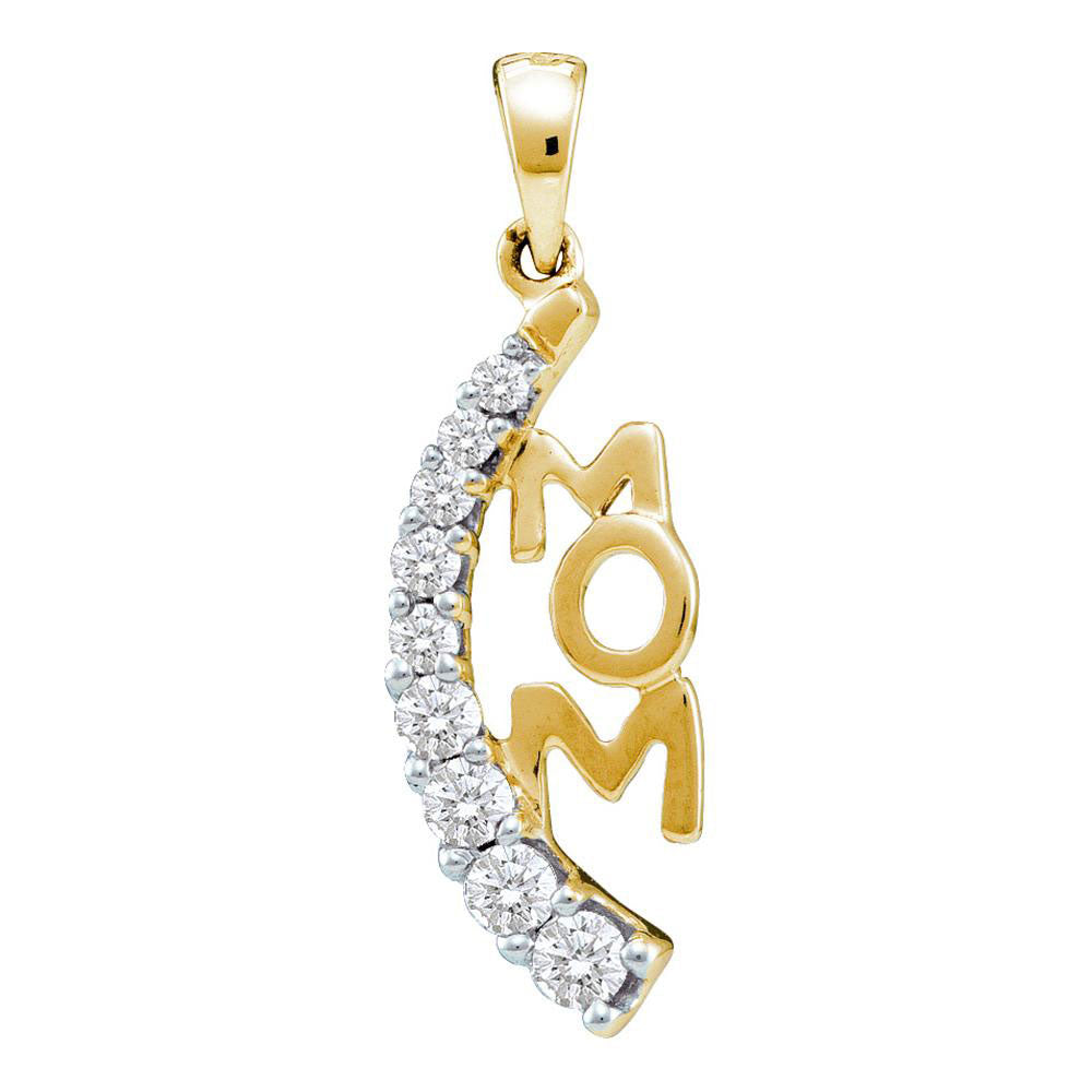 14kt Yellow Gold Womens Round Diamond Mom Mother Pendant 1/4 Cttw