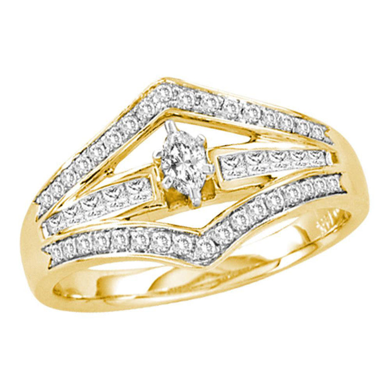 14kt Yellow Gold Marquise Diamond Marquise Bridal Wedding Engagement Ring 1/2 Cttw