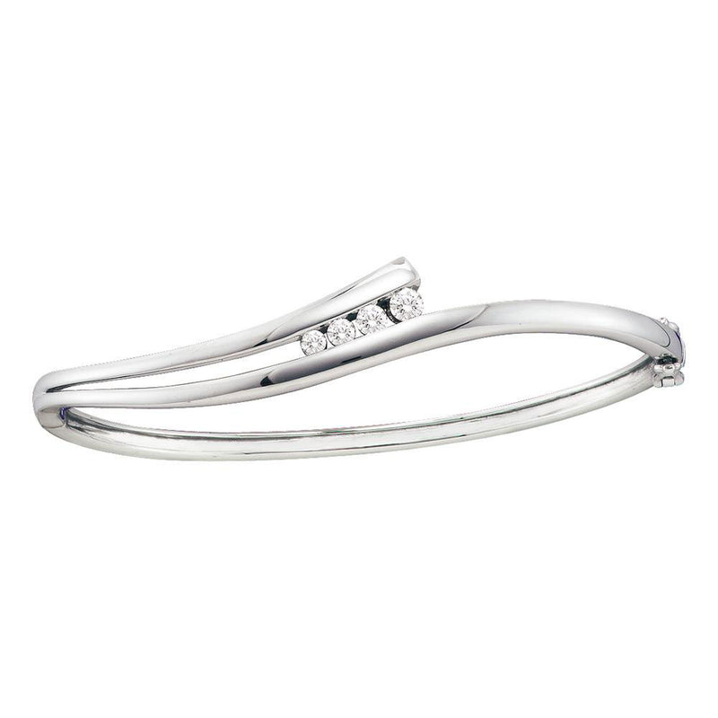 14kt White Gold Womens Round Diamond Graduated Journey Bangle Bracelet 3/8 Cttw