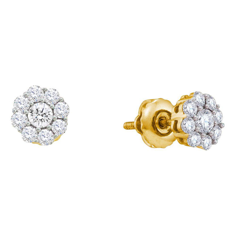 14kt Yellow Gold Womens Round Diamond Flower Cluster Stud Earrings 1/2 Cttw