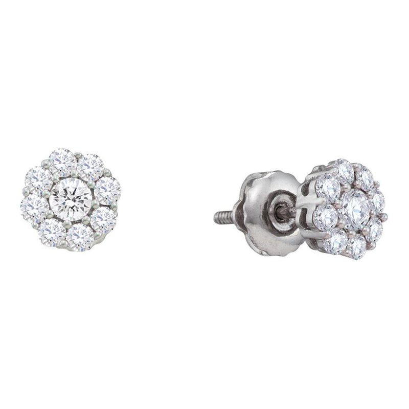 14kt White Gold Womens Round Diamond Flower Cluster Stud Earrings 1/2 Cttw