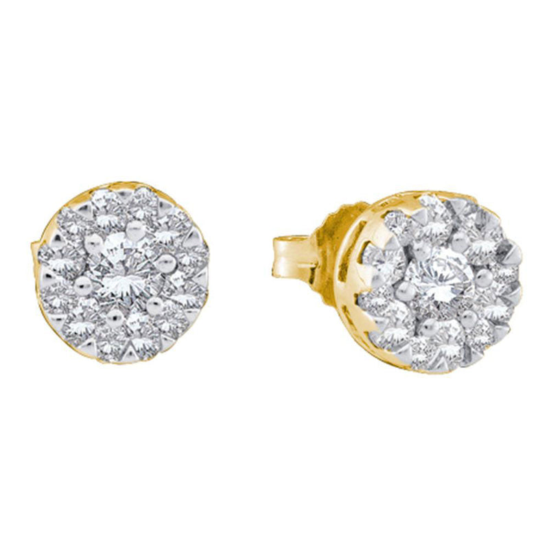 14kt Yellow Gold Womens Round Diamond Flower Cluster Stud Earrings 1/2 Cttw