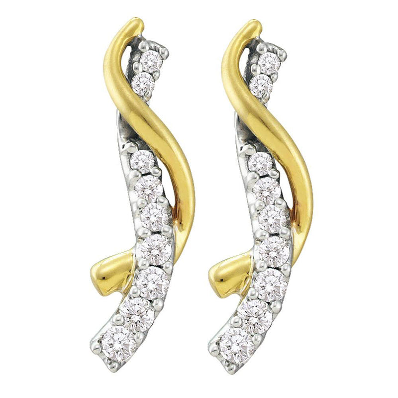 14kt Yellow Gold Womens Round Diamond Journey Earrings 1/2 Cttw