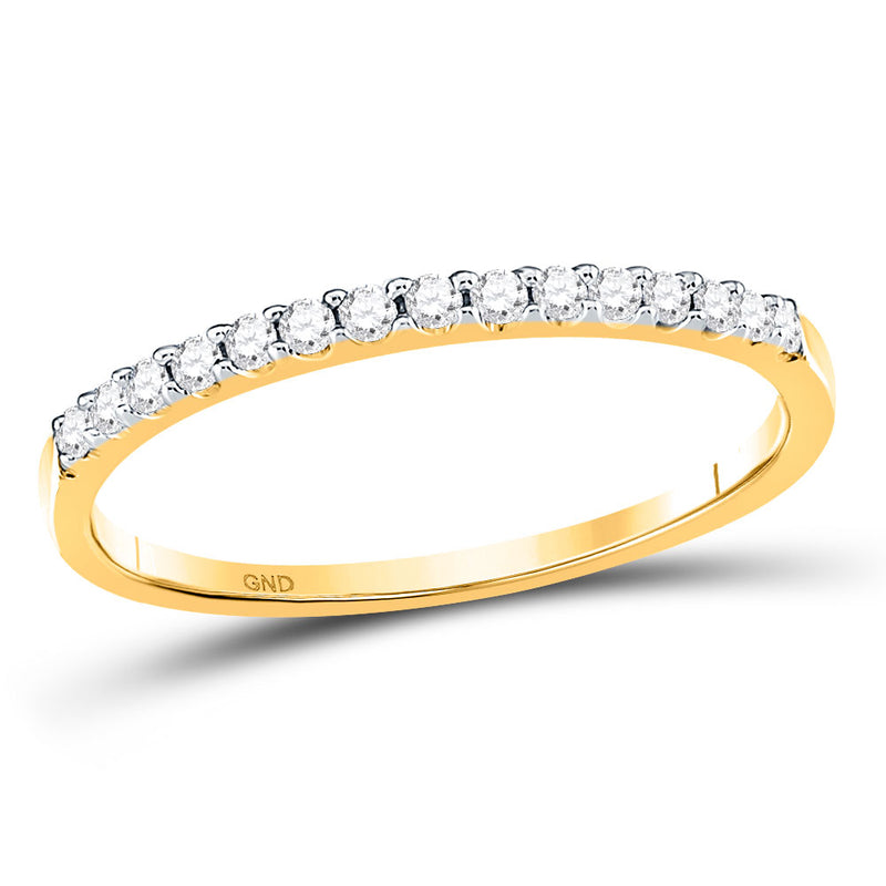 14kt Yellow Gold Womens Round Diamond Wedding Single Row Band 1/6 Cttw