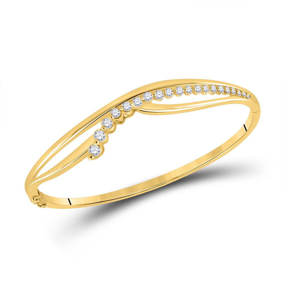 14kt Yellow Gold Womens Round Diamond Graduated Journey Bangle Bracelet 1 Cttw