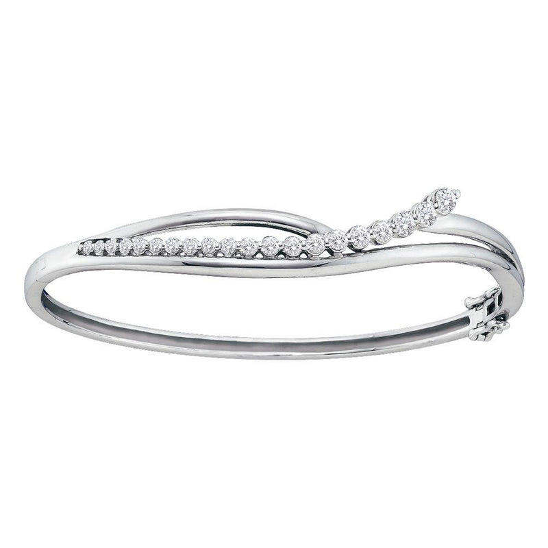 14kt White Gold Womens Round Diamond Graduated Journey Bangle Bracelet 1 Cttw