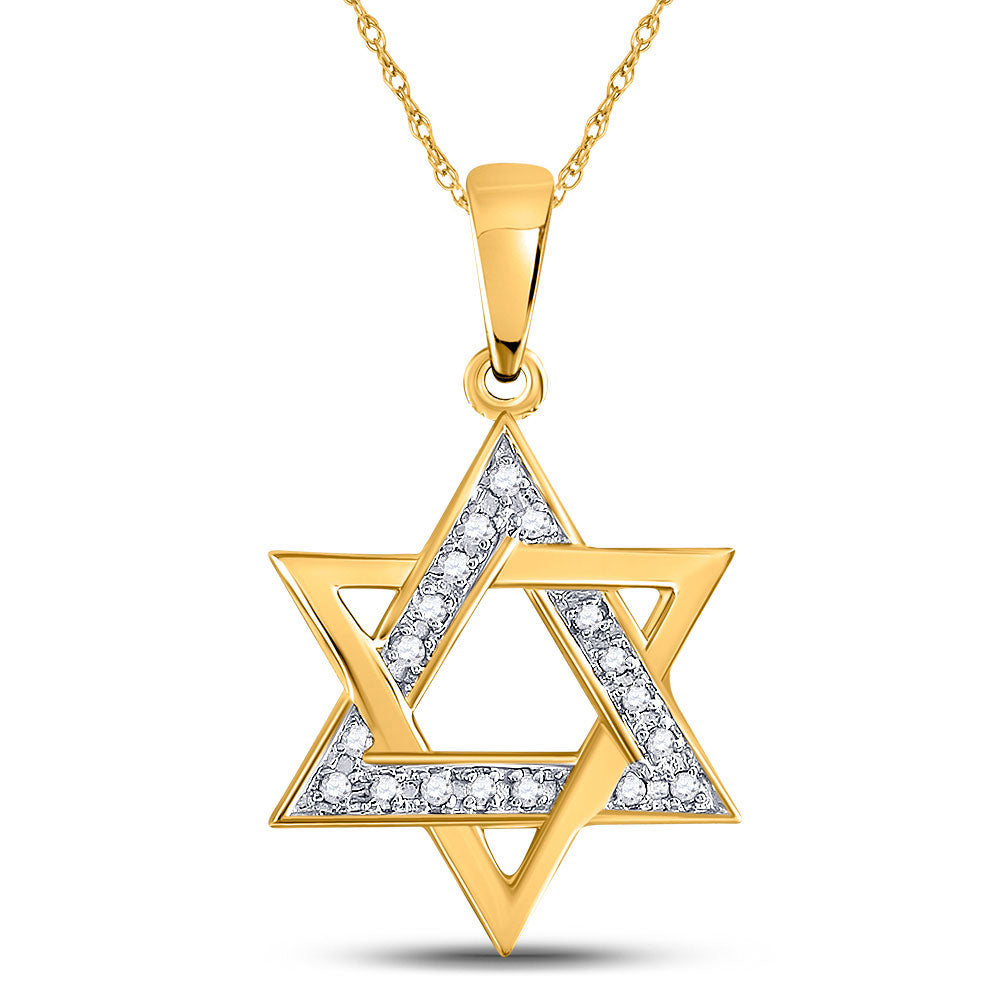 10kt Yellow Gold Womens Round Diamond Star Magen David Jewish Pendant 1/10 Cttw