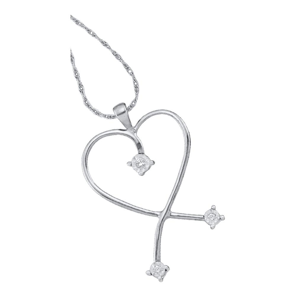 10kt White Gold Womens Round Diamond Slender Heart Pendant 1/20 Cttw