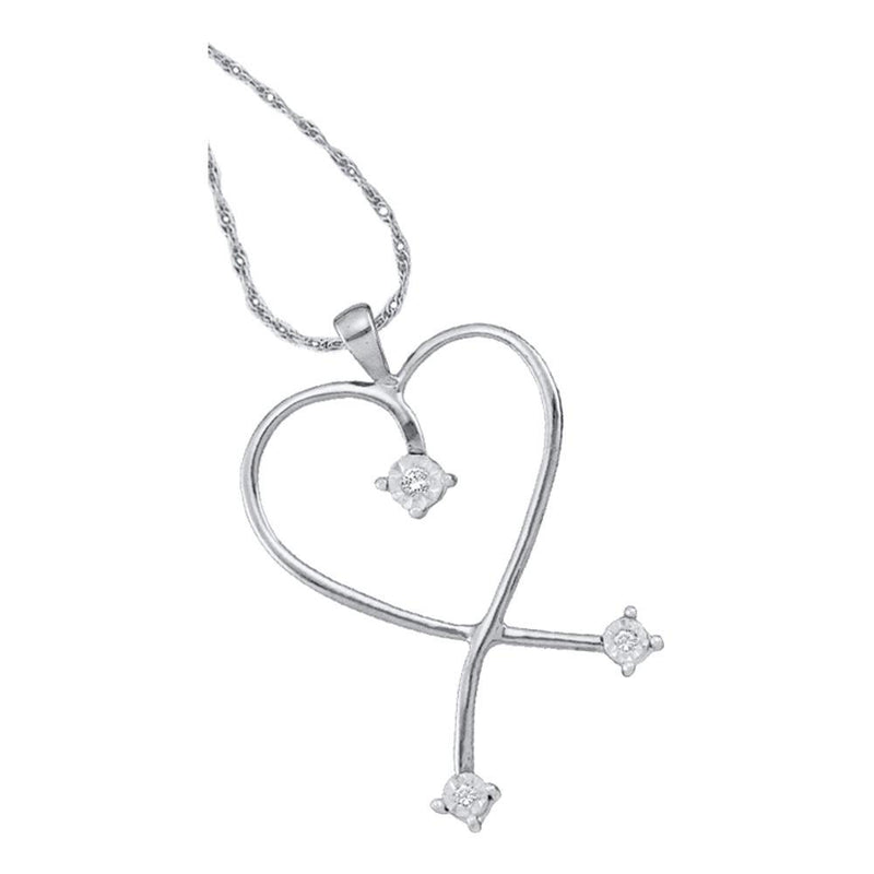 10kt White Gold Womens Round Diamond Slender Heart Pendant 1/20 Cttw