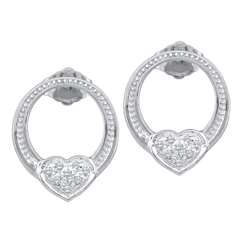 10kt White Gold Womens Round Diamond Heart Earrings 1/12 Cttw